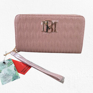 Badgley Mischka Mauve Pink Stitch Quilted Wristlet Phone Pocket Luxury Wallet